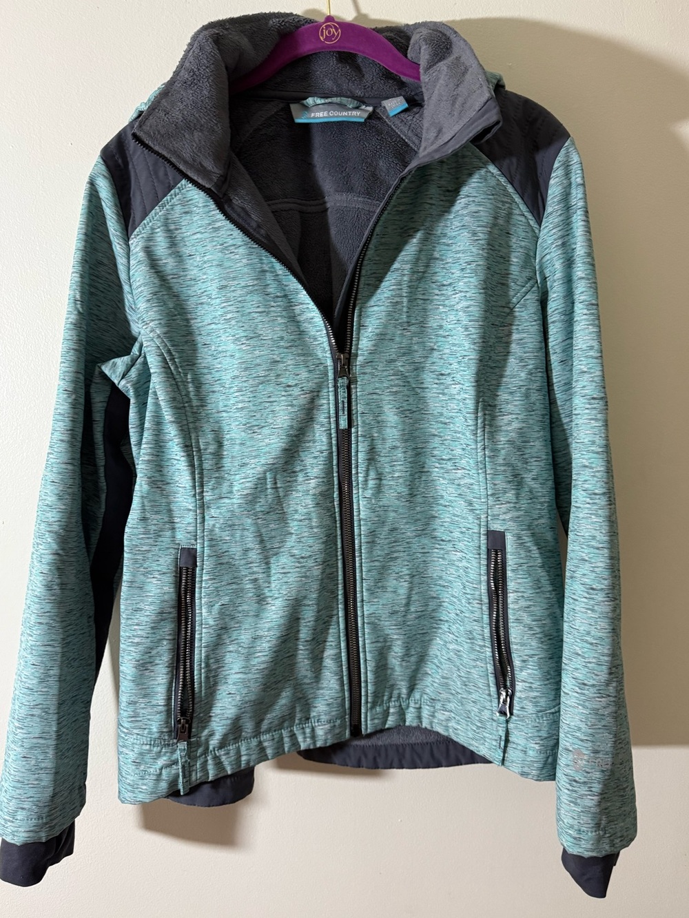 Teal/Gray Hooded Utility Jacket with Dark Trim Accents